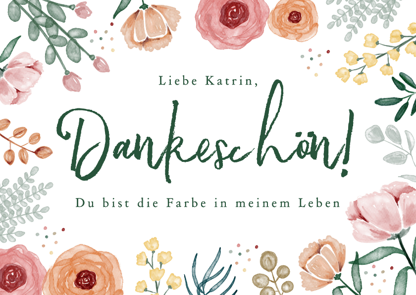 Dankeskarten - Dankeskarte Aquarell Blumen Farbe im Leben