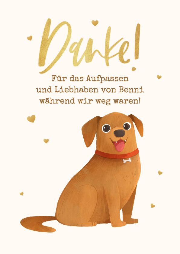 Dankeskarten - Dankeskarte Hund aufpassen Urlaubsbetreuung