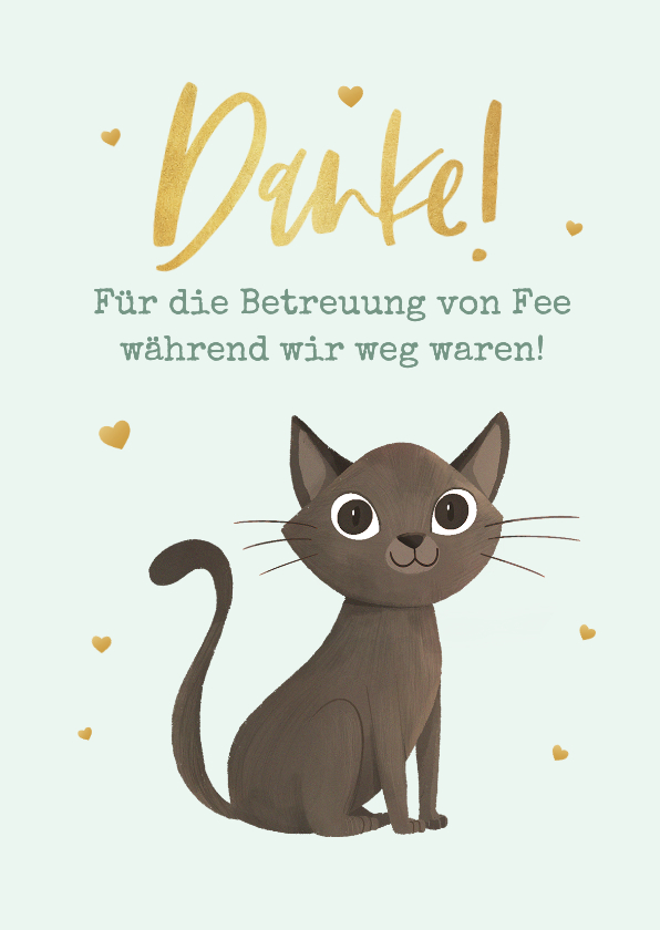 Dankeskarten - Dankeskarte Katze versorgen Urlaubsbetreuung