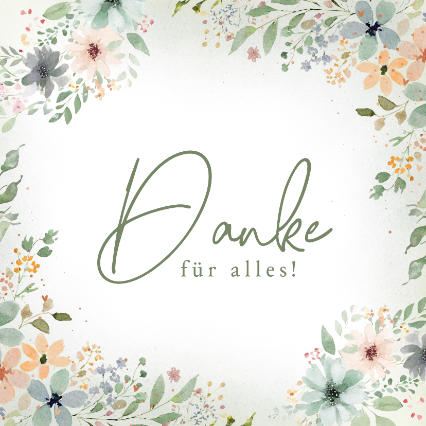 Dankeskarten - Dankeskarte zarter Blumenrahmen 'Danke für alles'