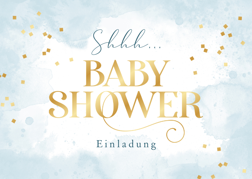 Einladungskarten - Babyshower-Einladung hellblau mit Goldschrift