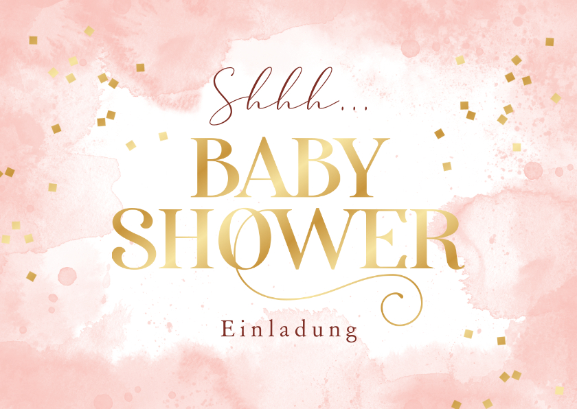 Einladungskarten - Babyshower-Einladung rosa mit Goldschrift