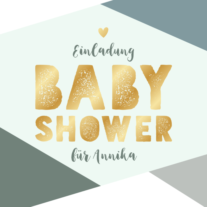 Einladungskarten - Einladung blau-grün Babyshower Gold