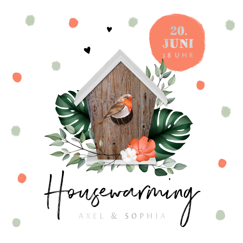 Einladungskarten - Einladung Housewarming Rotkehlchen Vogelhaus