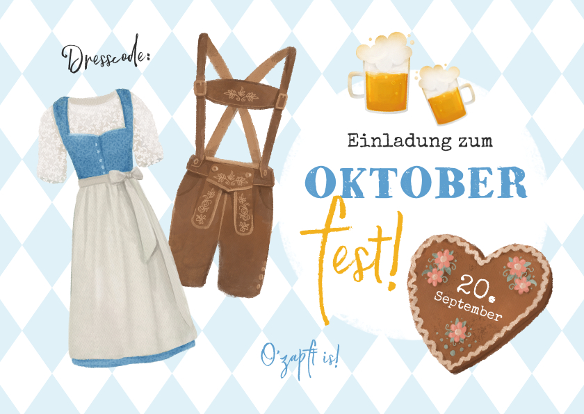 Einladungskarten - Einladung zum Oktoberfest mit Dirndl & Lederhose