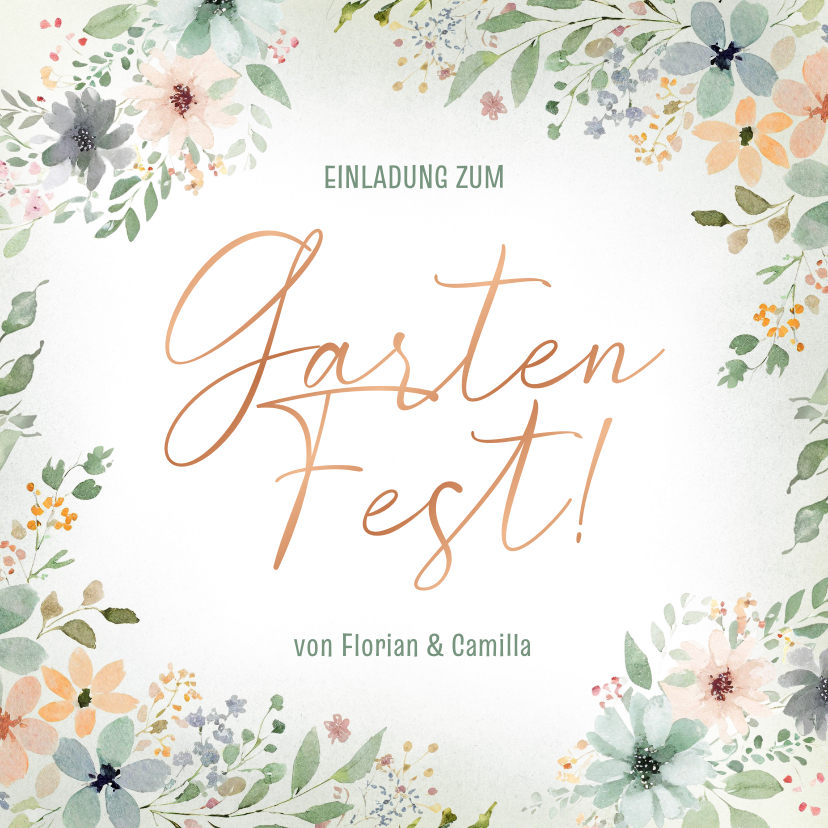 Einladungskarten - Einladungskarte Gartenfest Blumen & Kupferdruck