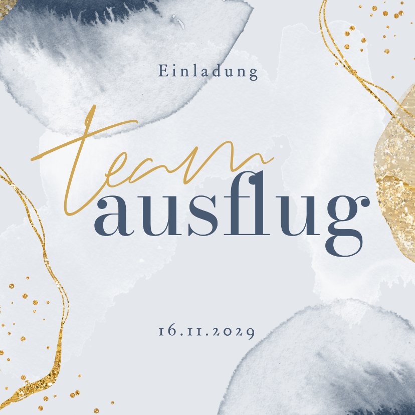 Einladungskarten - Einladungskarte Teamausflug Goldoptik & Aquarell