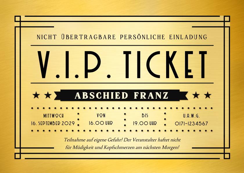 Einladungskarten - Einladungskarte VIP-Ticket in Gold