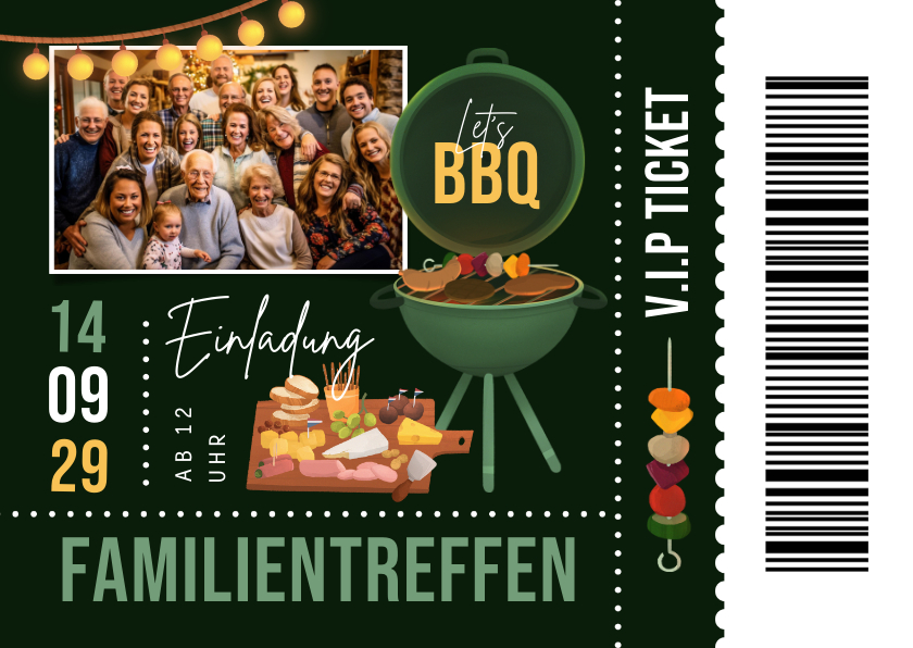 Einladungskarten - Foto-Einladung Familientreffen VIP-Ticket mit BBQ