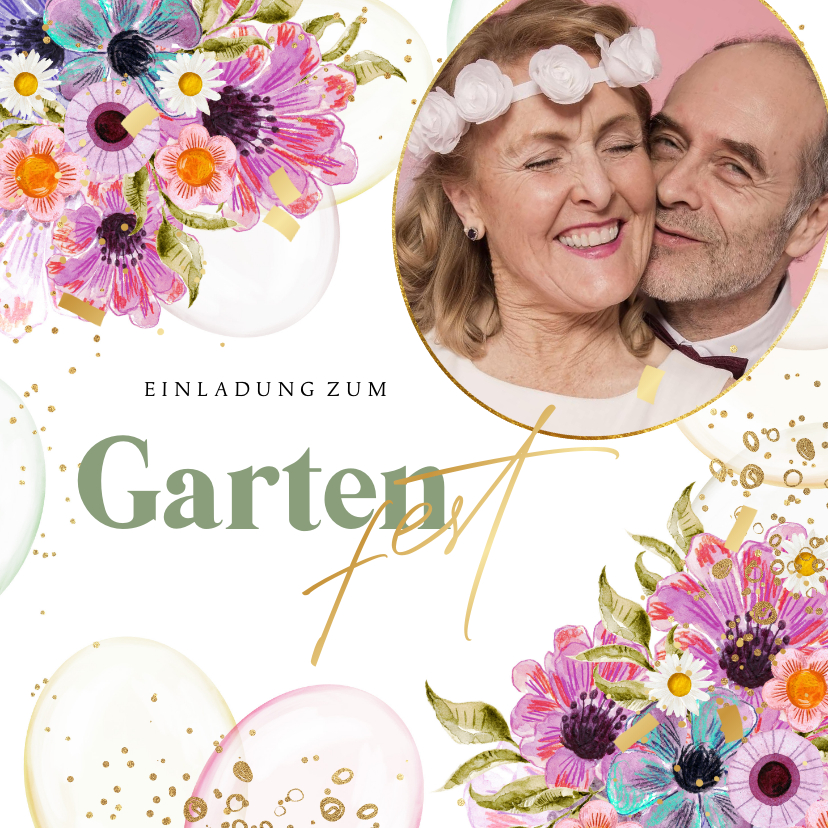 Einladungskarten - Gartenfest-Einladung Blumen & Foto