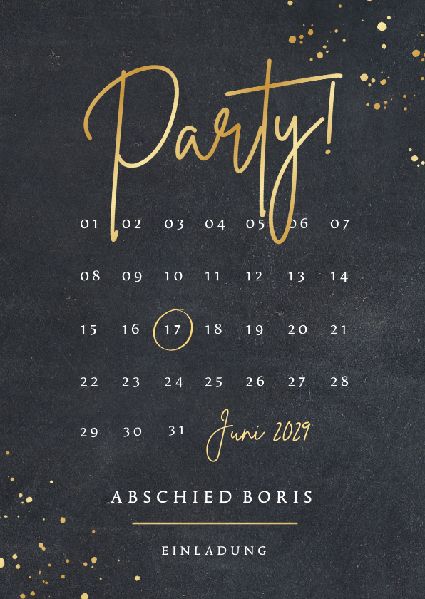 Einladungskarten - Partyeinladung Kalender Goldschrift