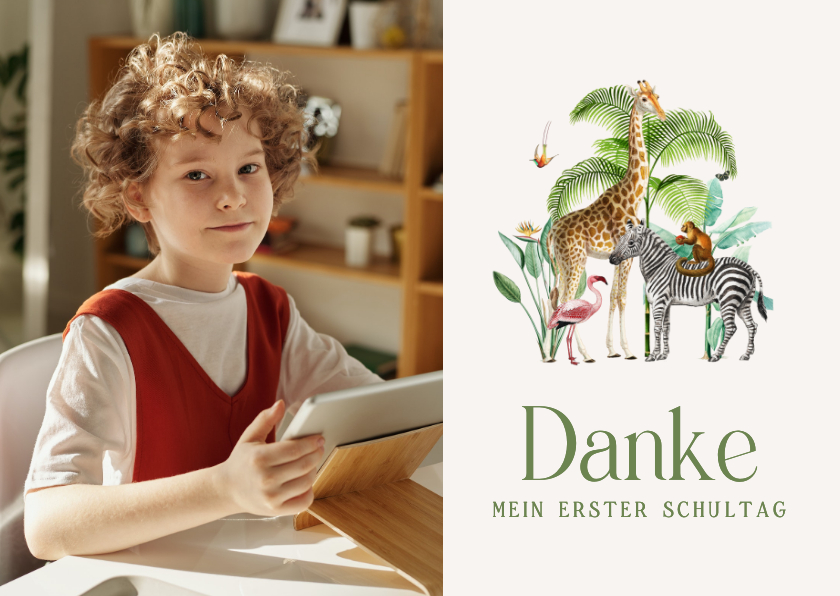 Einschulungskarten - Danksagung Schulanfang Foto & Dschungeltiere