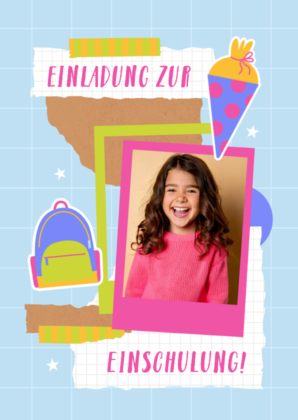 Einschulungskarten - Foto-Einladungskarte Einschulung Scrapbook