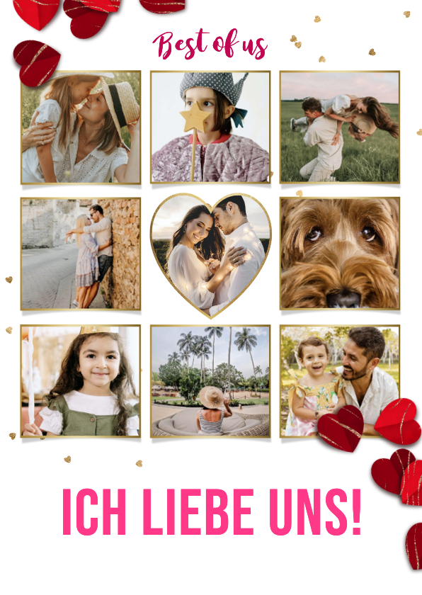 Fotokarten - Fotocollage-Karte 'Ich liebe uns!' mit roten Herzen