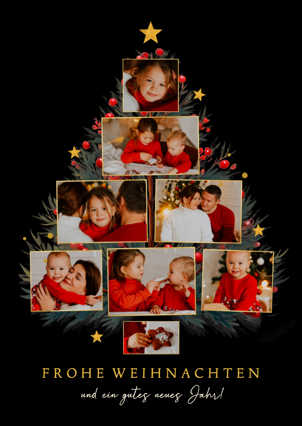 Fotokarten - Fotocollage Weihnachten mit Tannenbaum und Beeren