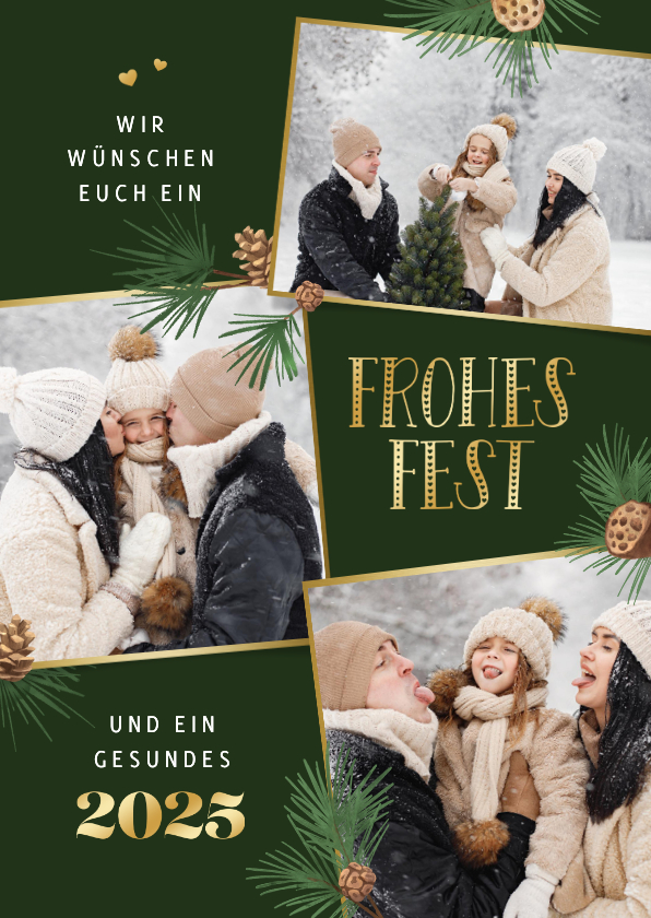 Fotokarten - Weihnachtsgrüße Fotocollage Tannenzweige Tannenzapfen