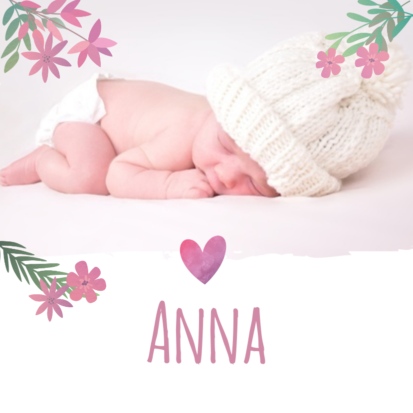 Geburtskarten - Danksagung zur Geburt Foto und Blumen rosa