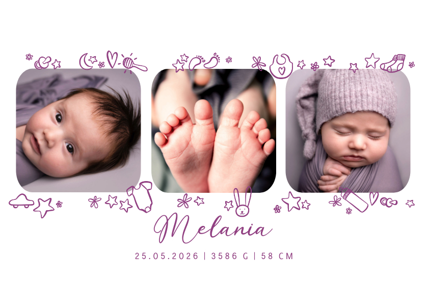 Geburtskarten - Geburtskarte Fotos und Icons - Violett