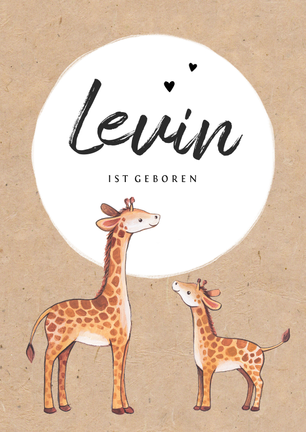Geburtskarten - Geburtskarte Giraffen-Geschwister braun Foto innen