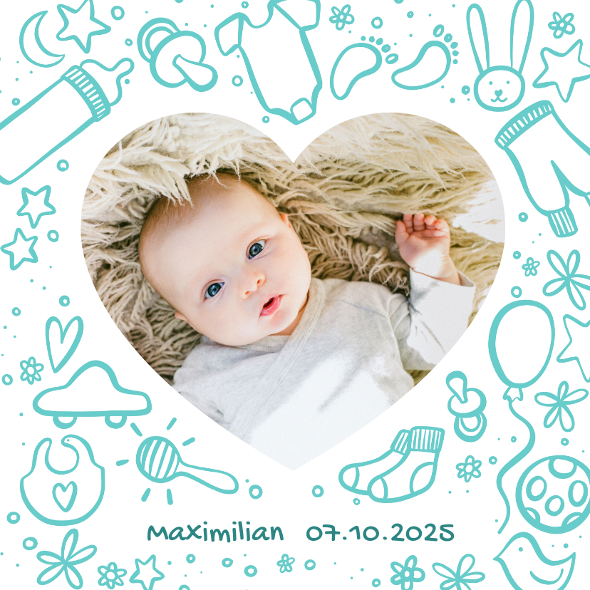 Geburtskarten - Geburtskarte mit Foto und Zeichnung - Farbe wählbar