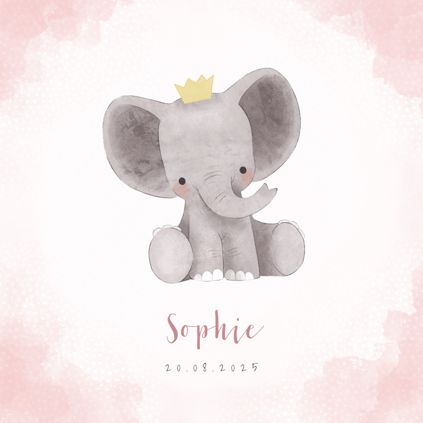 Geburtskarten - Geburtskarte rosa niedlicher Elefant Foto innen