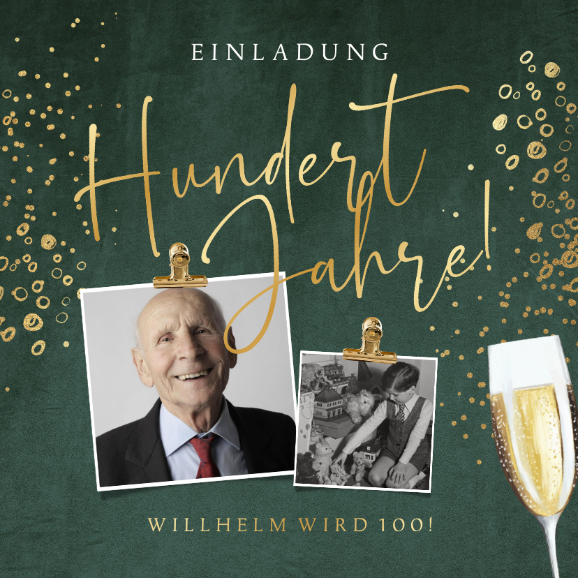 Geburtstagseinladungen - Einladungskarte 100. Geburtstag eigene Fotos