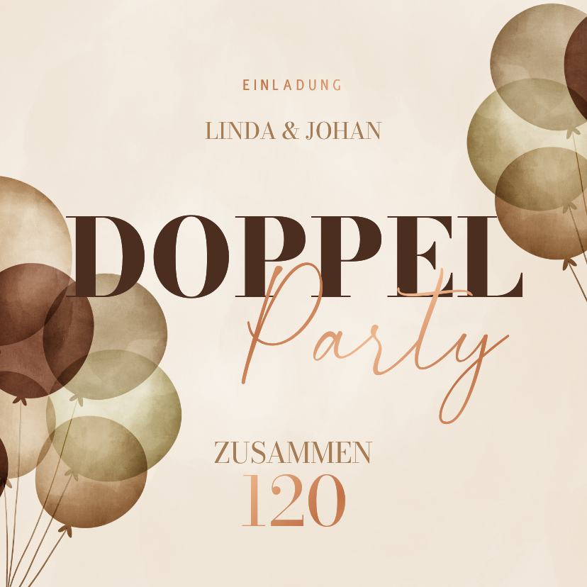 Geburtstagseinladungen - Einladungskarte Doppelparty 120 Luftballons 