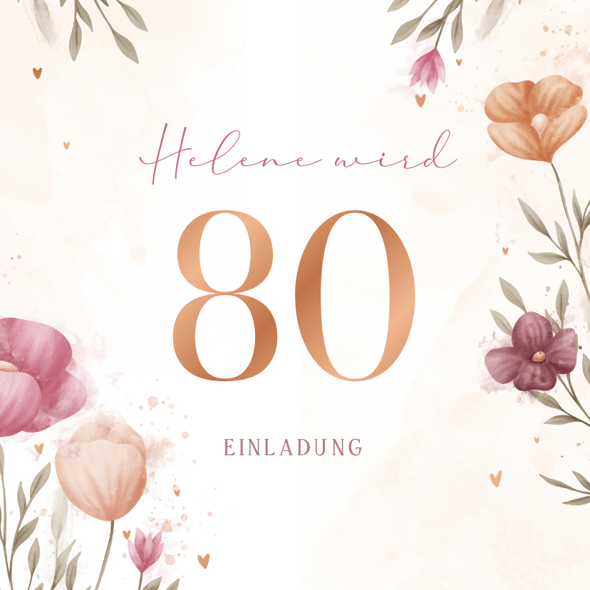 Geburtstagseinladungen - Einladungskarte Große Zahl Geburtstag Blumen