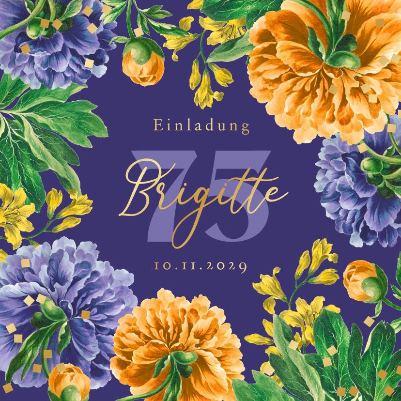 Geburtstagseinladungen - Einladungskarte klassisch Geburtstag Blumen