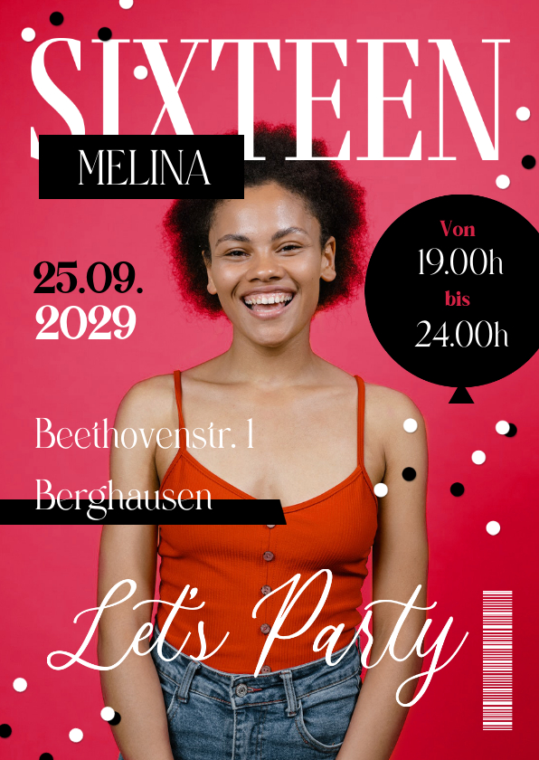 Geburtstagseinladungen - Foto-Einladung 16. Geburtstag Magazine 'Sixteen'