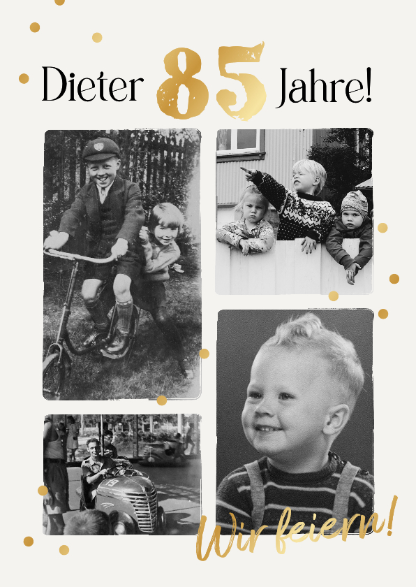 Geburtstagseinladungen - Fotocollage Einladungskarte zum 85. Geburtstag Vintage