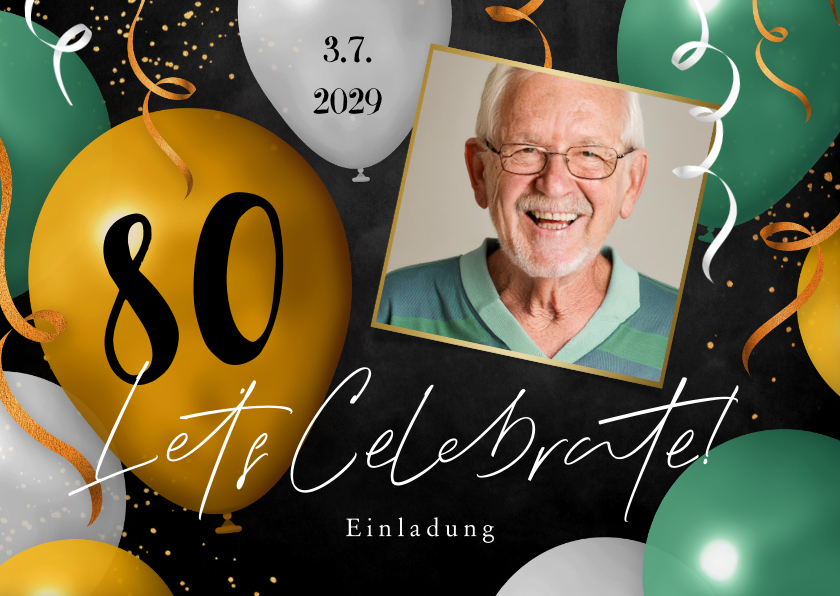 Geburtstagseinladungen - Geburtstagseinladung Foto & grüne Ballons