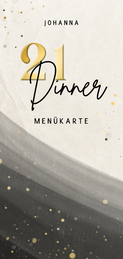 Geburtstagseinladungen - Menükarte 21 Dinner Aquarell grau-schwarz 