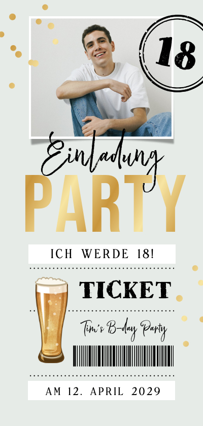 Geburtstagseinladungen - Ticket-Einladungskarte mit Foto zum 18. Geburtstag