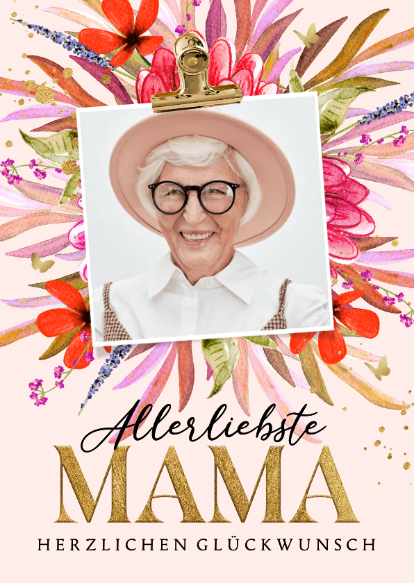 Geburtstagskarten - Foto-Geburtstagskarte 'Allerliebste Mama' Blumenstrauß