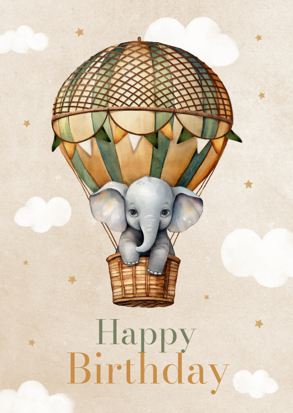 Geburtstagskarten - Geburtstagskarte Elefant im Heißluftballon