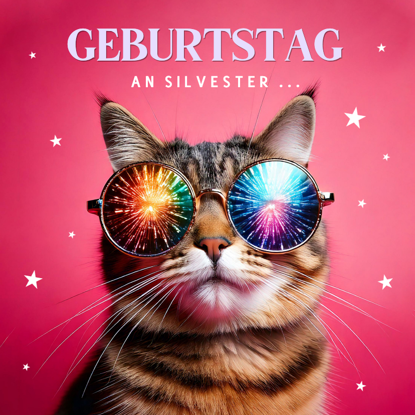 Geburtstagskarten - Geburtstagskarte 'Geburtstag an Silvester' mit Katze