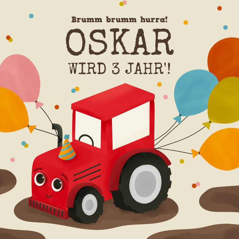 Geburtstagskarten - Geburtstagskarte lustiger Traktor mit Luftballons