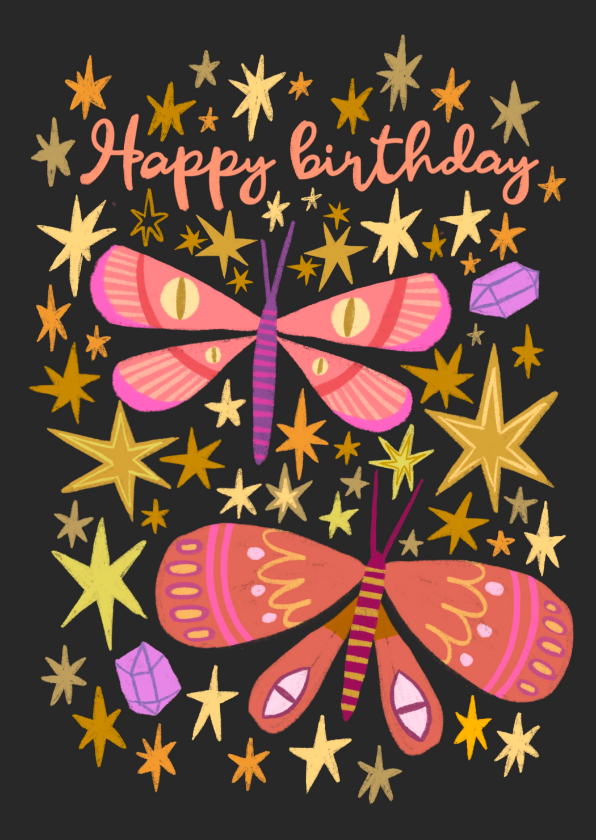 Geburtstagskarten - Glückwunsch-Geburtstagskarte Schmetterlinge und Sterne