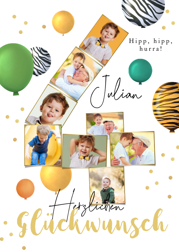 Geburtstagskarten - Glückwunschkarte Fotocollage zum 4. Geburtstag