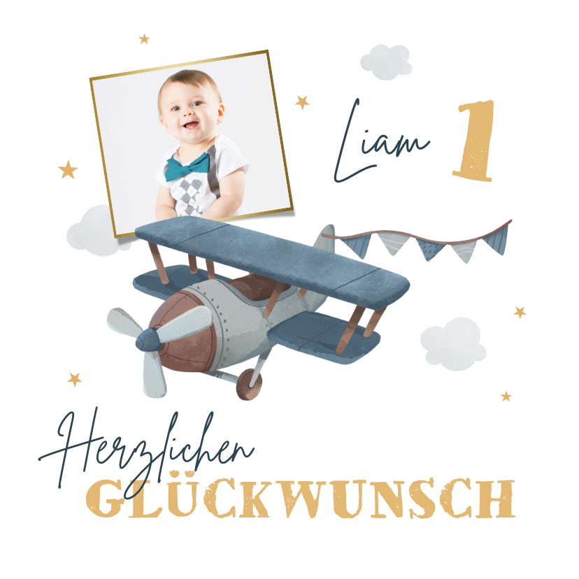 Geburtstagskarten - Glückwunschkarte mit Foto 1. Geburtstag Flugzeug