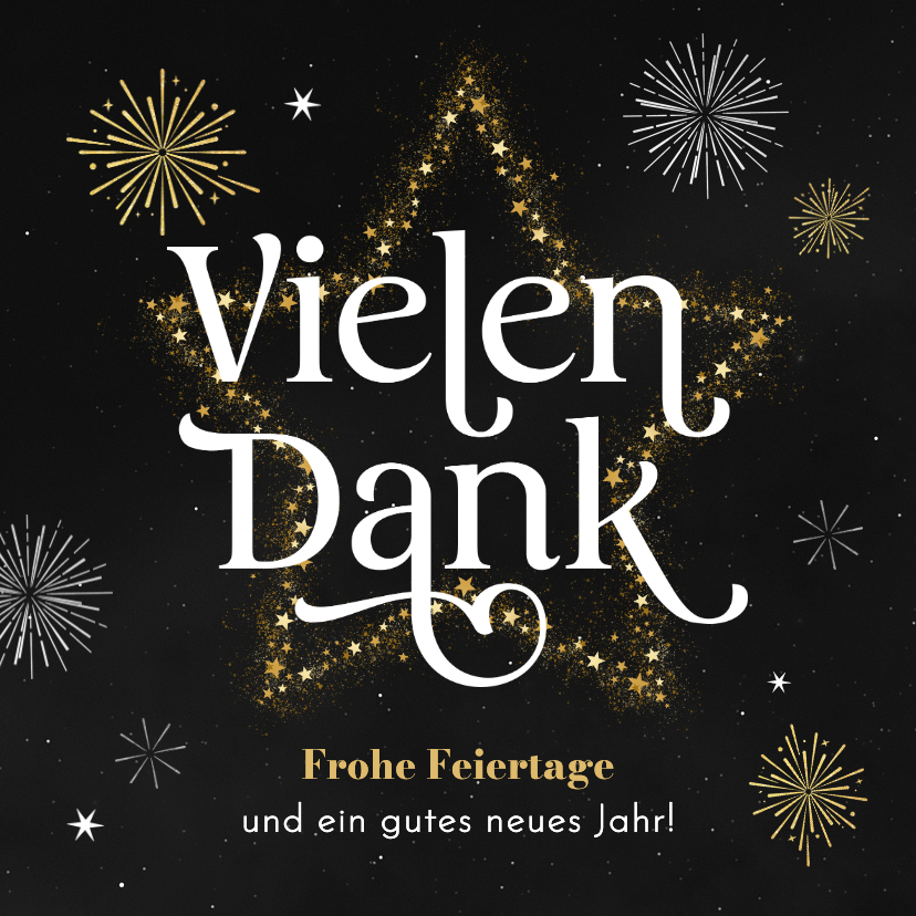 Geschäftliche Weihnachtskarten - Dankeskarte geschäftlich Stern 'Vielen Dank' mit Feuerwerk