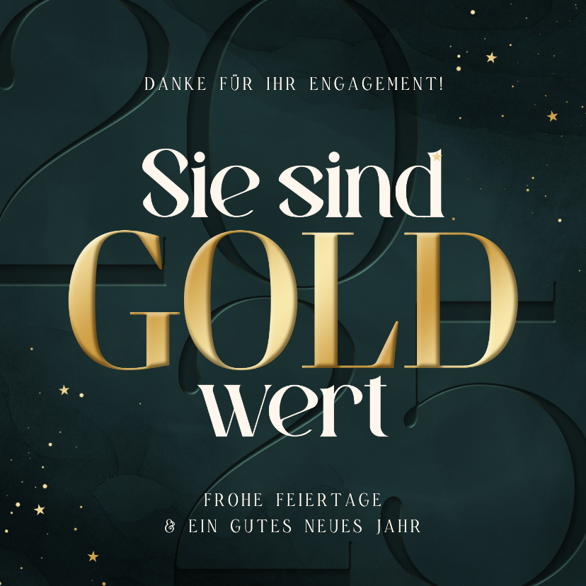 Geschäftliche Weihnachtskarten - Dankeskarte 'Sie sind Gold wert' Weihnachten Firma 