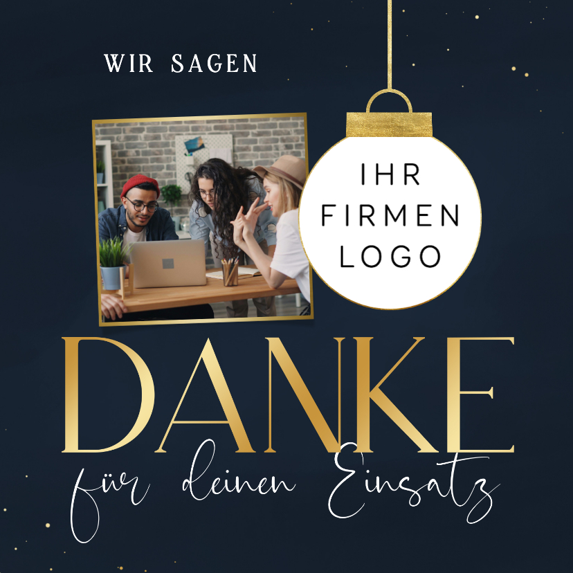 Geschäftliche Weihnachtskarten - Dankeskarte Weihnachten Geschäftslogo in Weihnachtskugel