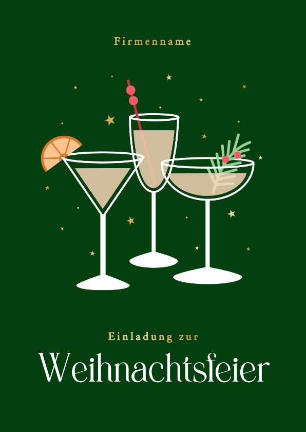 Geschäftliche Weihnachtskarten - Einladungskarte Firmenweihnachtsfeier Cocktails grün