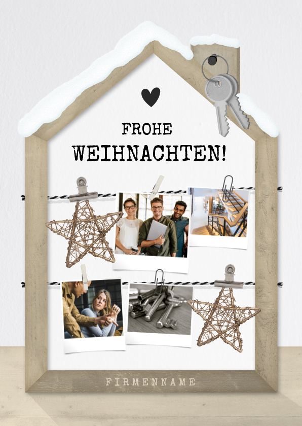 Geschäftliche Weihnachtskarten - Firmen-Weihnachtskarte mit Fotos und Schneehaus