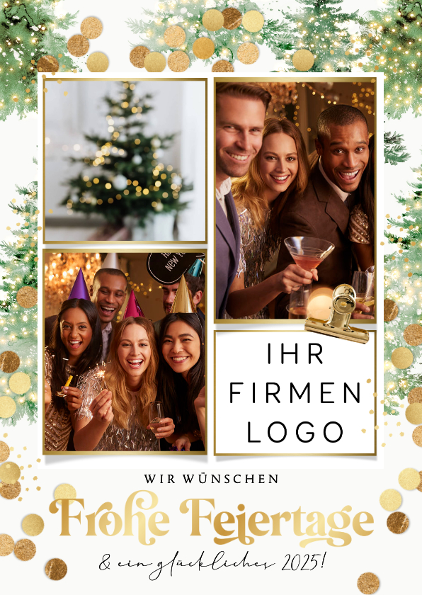 Geschäftliche Weihnachtskarten - Foto-Weihnachtskarte Goldschrift & Tannengrün