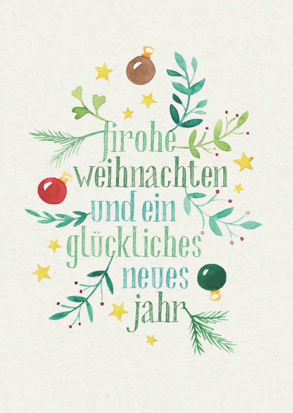 Geschäftliche Weihnachtskarten - Weihnachtsgrußkarte geschäftlich Zweige & Sterne Aquarell