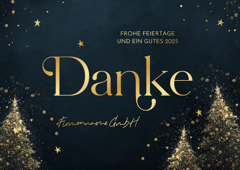 Geschäftliche Weihnachtskarten - Weihnachtskarte Firma 'Danke' goldene Weihnachtsbäume