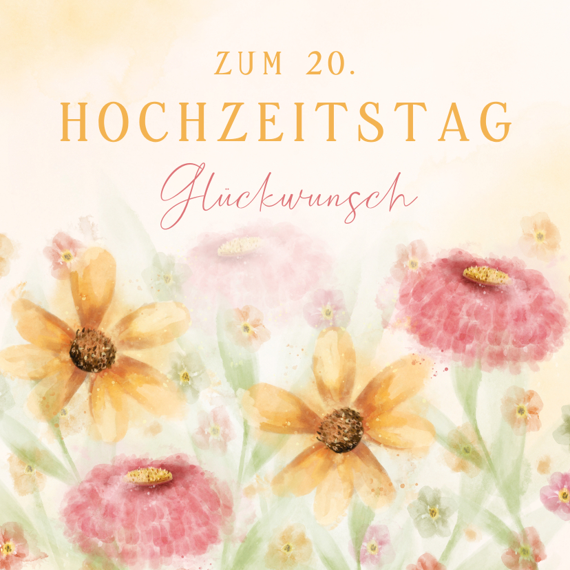 Glückwunschkarten - Blumenkarte Glückwunsch 20. Hochzeitstag